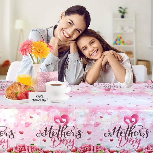 HAKOTI Happy Mother’s Day Party Supplies,3PCS Mother’s Day Plastic Tablecloths Waterproof Rectangle Table Covers for Best Mom Birthday Gift(Tablecloth)