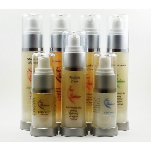 True Radiance Lineless Eye cream removes crows feet, dark circles and Puffiness, fine lines. Anti-aging, anti-wrinkle and more. Also has 10% Reguage, 10% Syncoll, 8% Pepha-tight, DMAE, Glycerin and much more. PARABEN FREE 1 oz eye cream.