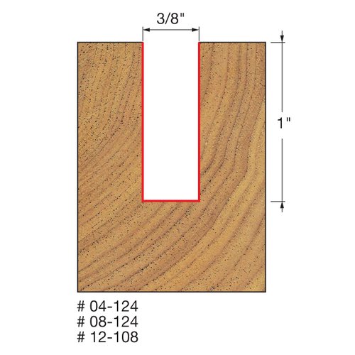 Freud 12-108 3/8" Diax1" Double Flute Straight Router Bit w/1/2" Shank