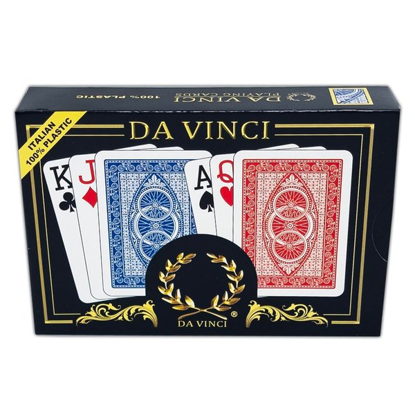 DA VINCI Ruote, Italian 100% Plastic Playing Cards, 2-Deck Poker Size Set, Jumbo Index w/Hard Shell Case and 2 Cut Cards