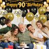 Black Gold 90th Birthday Decorations for Men Women, Black and Gold Birthday Yard Banner Sign and 18 PCS 90th Happy Birthday Balloons for 90th Anniversary Birthday Party Supplies Outdoor Yard Decor