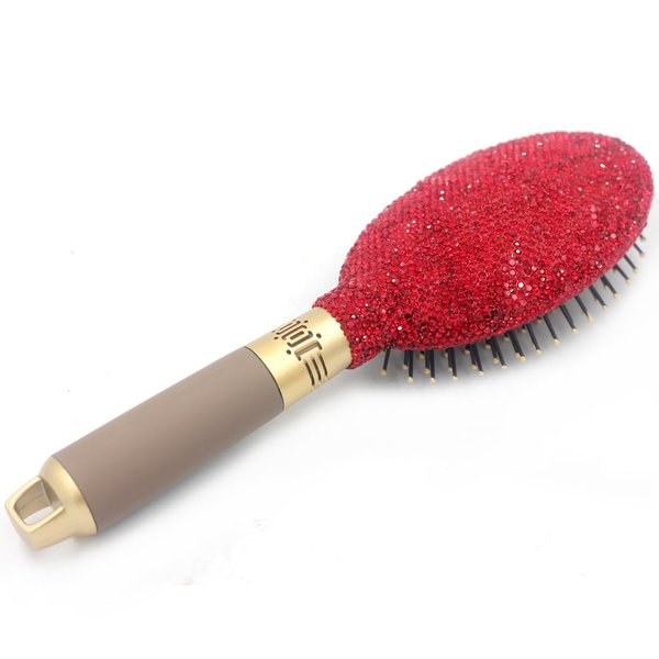 Bestbling Hair Brush - Detangle Hair and Comb, Massage Cushion, Anti-static, Smooth and Sleek Hair, Luxury Rhinestone Design Suitable for Women (Round red)