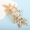 BERYUAN Bridal White Flower Champagne Gold Crystal Rhinestone Hair Comb for Bride Bridesmaid Sliding side Headpieces Wedding Hair Accessories for Women and Girls (Champagne gold)