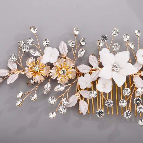 BERYUAN White Floral Hair Comb Crystals Hair Comb Slide Bridal Hair Comb for Bride Bridesmaid Hair Comb Vintage Hair Piece