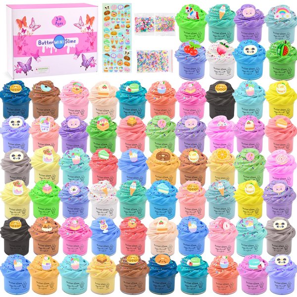 Butter Slime Kit 68 Pack, Non-Sticky and Super Soft Sludge with Cake Sticker, Perfect for Girls Party Favors, Birthday Gifts, DIY Putty Fidget Toys, Christmas Eve Box Fillers, Xmas Stocking Stuffers