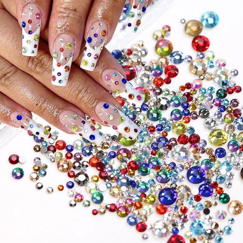 500Pcs Rhinestones Nail Charms Crystal Flat Back Nail Gems 3D Colorful Diamonds Nail Rhinestones Kawaii Bling Nail Jewels Nail Art Supplies Random Nail Nail for Women Girls Acrylic Nails Decorations