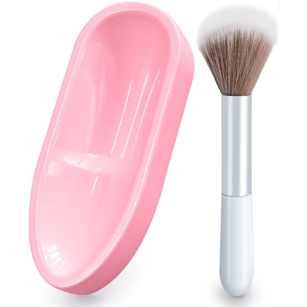 French Tip Dip Nail Powder Tray System with Dust Cleaning Brush, Unibouti Easy Short Extended Nails Smile Line Mold, Nail Art Accessories Manicure Tool, ABS Unbending, Light Pink