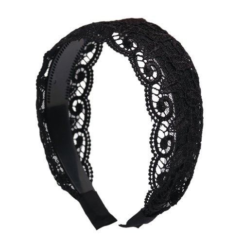 Vsdski Lace Headband, Black Wide Soft Headband Fashion Non Slip Solid Color Hair Hoop Lace Stretch hair Accessories for Women Girls Holiday, Wedding Party Supplies