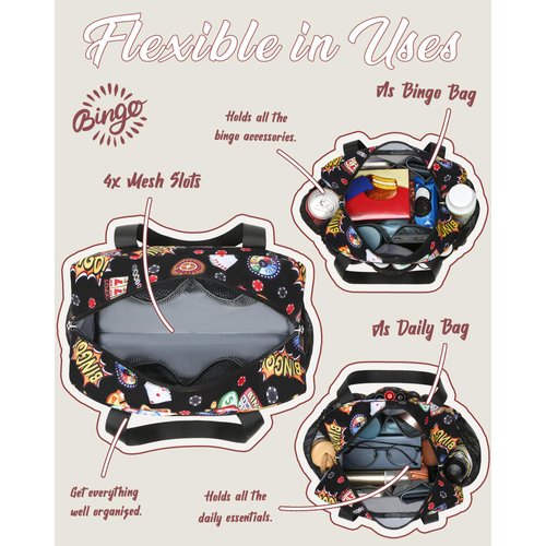 Bingo Bag for Bingo Accessories Bingo Bags with Pockets for Bingo Daubers Dabbers Dobbers Dotters Bingo Stuff Supplies for Bingo Game Lovers Players Bingo Night Prizes for Adults Seniors Bingo Gadgets