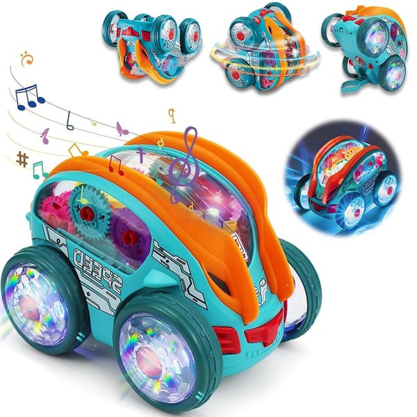 ZRW Speedlite Toy Car,Transparent Luminous Toy Car,Speedlite Dynamic Gear-Powered Car,Bump and Go Toy Cars with Colorful Moving Gears,Suitable for Children Aged 1-3 Years (with Accessories)