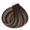 Ugeat Tape in Hair Extensions Human Hair Balayage Double Sided Tape in Hair Extensions Chocolate Brown with Ash Blonde Balayage Tape in Extensions Human Hair 18inch 50G 20Pcs