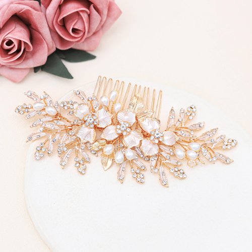 Oriamour Handmade Wedding Hair Comb Clip Rhinestone Bridal Hair Comb Piece, Hair Accessories for Brides Women (Gold)