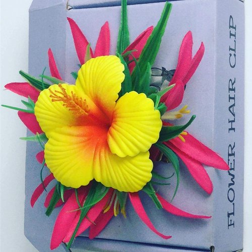 Hawaiian Party Hair Clip for Women-Yellow Moana Hibiscus Flower for Hula Luaui Costume Hair Barrette for Girls-Teens - Beach Bride Boho Flower Hair Accessories -Bridesmaid Headpiece by Aviella Aloha