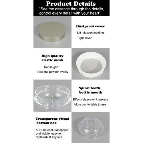 AKOAK Capacity 20 ml(0.67 oz) Empty Reusable Plastic Loose Powder Compact Container DIY Makeup Powder Case with Powder Puff and Elasticated Net Sifter