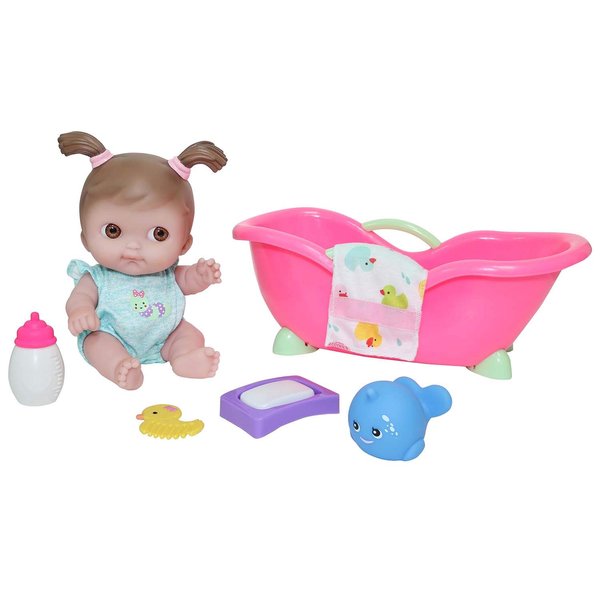 JC Toys Lil Cutesies 9" All Vinyl Baby Doll Bath Time Gift Set| Posable and Washable | Removable Outfit | Baby Bath and Accessories Ages 2+