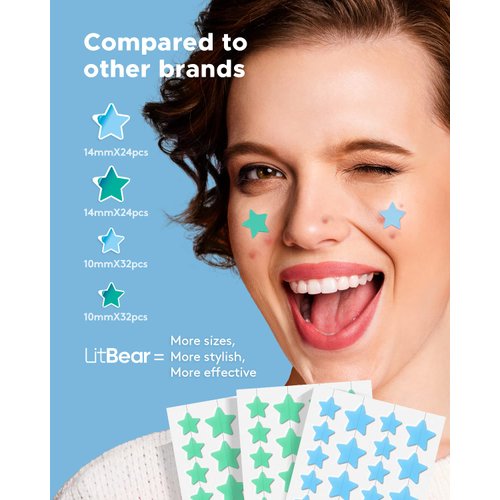 Star-Shaped Pimple Patch Hydrocolloid Acne Stickers with Tea Tree Oil + Salicylic Acid, Cover Dot for Acne Blemish, Pimples, Whiteheads, Zit, Draw out Oil & Impurities, 112 Dots, 14mm & 10mm