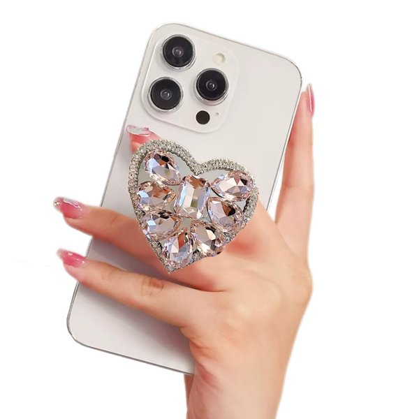 WUOJI Cute Glitter Color Heart Shape Collapsible Expandable Multi Functional Mobile Phone Grip & Kickstand(Pink)