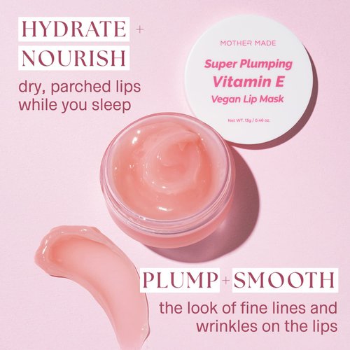 MOTHER MADE Vitamin E Vegan Lip Sleeping Mask for Dry, Chapped Lips, Pack of 2 | Overnight Hydrating Lip Care Treatment with Shea Butter, Vitamin E, Botanical Waxes | Korean Skincare for Plumper Lips