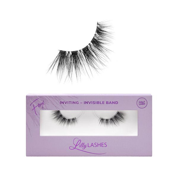 Lilly Lashes Sheer Band, False Eyelashes w/Invisible Band Lashes, Mink Lashes + Volume, 3D Faux Mink Eyelashes, Clear Band Lashes, Reusable Eyelashes 20x, Lash Glue not Included, 15mm (Inviting)
