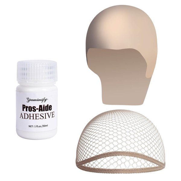 Paminify Professional Bald Cap SFX Makeup Kit,Bald Wig Cap with Skin Water-Based Acrylic Adhesive(Bonding Glue) for Adults,Perfect for Halloween Costumes, Cosplay, and Theater