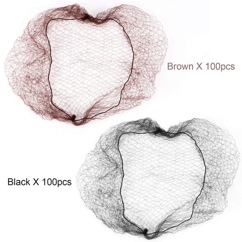 ZEONHEI 200 PCS 20 Inch Hair Nets Invisible Elastic Edge Mesh, 100 Black Bun Hair Nets and100 Brown Hair Net, Nylon Invisible Hairnet, Mesh Hair Net for Women Bun, Food Service