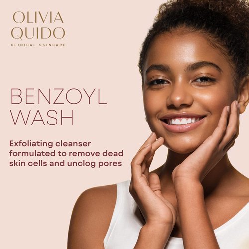 OLIVIA QUIDO Clinical Skincare Acne Benzoyl Wash 4oz, Acne Face Wash for Women and Men, Facial Skin Care Product for Acne-Prone Skin, 2.5 Percent Benzoyl Peroxide Face Wash with Hyaluronic Acid