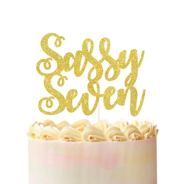 Gold Glitter Sassy Seven Cake Topper for Happy Seventh 7th Birthday, Kids Birthday Topper , Seventh Birthday Cake Decor , 7th Wedding Anniversary Party Decorations