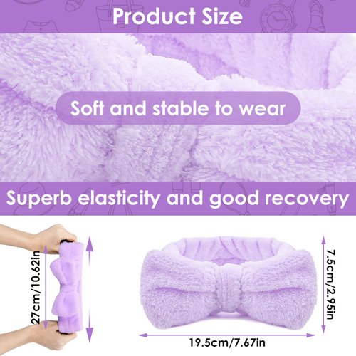 Molain Spa Headband, Bowknot Hair Bands Makeup Headbands Women Coral Fleece Elastic Headband Washing Face Hair Wrap for Washing Face Shower Sports Beauty Skincare (Purple)