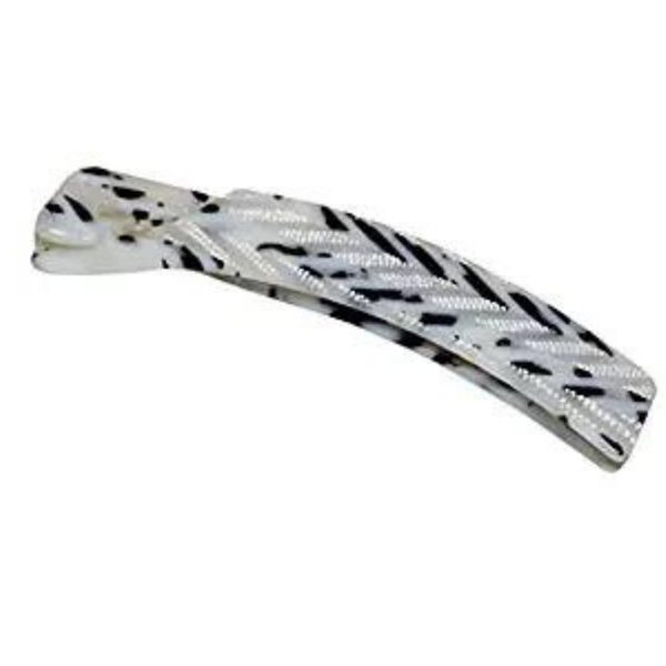 French Amie Elongated Curve Black and White Handmade 4 inch Celluloid Acetate Banana Hair Clip for Ponytail Women Hair Accessories, Made in France