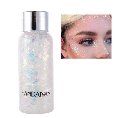 MEICOLY Clear White Body Glitter Face Glitter,Sparkling Chunky Glitter Hair Glitter,Mermaid Face and Body Glitter,Intense Glitter Makeup Glitter Paint,Festival Glitter Gel,Body Glitter for Women