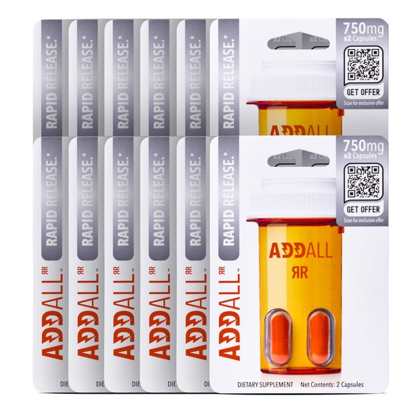 Addall Rapid Release Supplement (12 Pack) #1 Effective Alternative Brain Supplement Substitute Pills Nootropic & Energy | No Crash | Science Backed Formula | USA Made