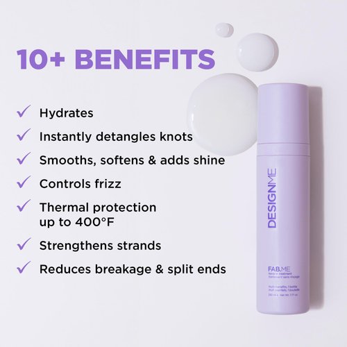 FAB.ME Leave-In Conditioner by DESIGNME | Detangles, Hydrates, and Controls Frizz | Heat Protector & Reduces Blow Dry Time | Color Safe, Ideal for Styling All Hair Types