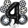 YWQIPABA Race Car 4th Birthday Party Balloons, 40 Inch Mylar Foil Racetrack Number 4 Balloon Black for Boys 4th Birthday Decorations,Race Car Theme Party Decorations Supplies 7 Pcs