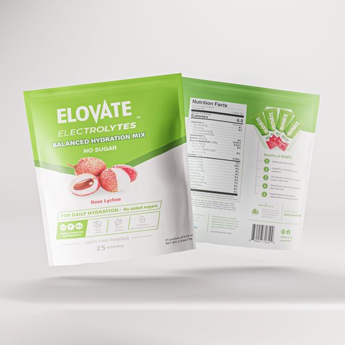 ELOVATE Zero Sugar Electrolyte Drink Mix, 25 Packets, Lychee Flavor, 3g Each Packet, Lychee Flavor