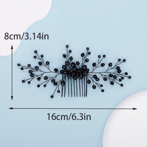 Kercisbeauty Black Beads Hair Comb Long Hair Piece Jewelry Wedding Brides Halloween Costume Party Black Jewelry for Women Girls