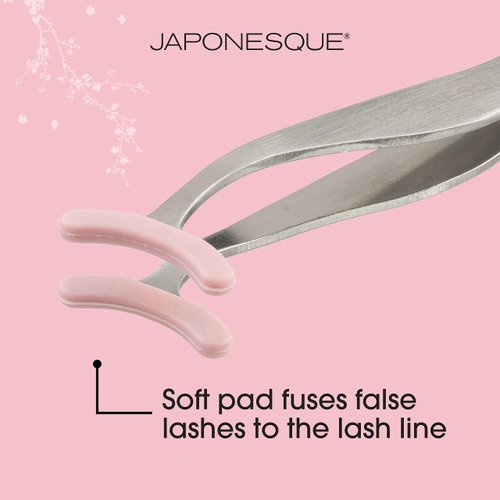 JAPONESQUE False Lash Applicator Tweezers - Lash Pad Cushioned Safety Tweezers - Dual Ended Lash Applicator Tool With Built In Stainless Steel Lash Comb