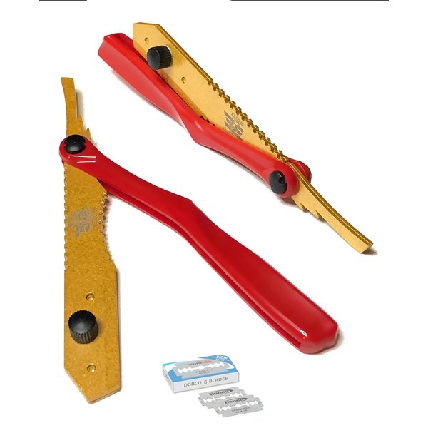 Red and Gold Unique Design Men's Straight Edge Razor Hair, Mustache, and Eyebrows Cutting Folding Razor Light- Weight Easy to Use