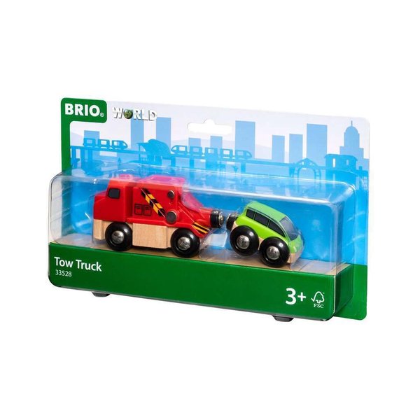 BRIO World 33528 - Reliable Tow Truck - Wooden Toy Train Accessory for Kids Aged 3+ | Magnetic Coupling | Compatible with Other Railway Toys | FSC-Certified Beech Wood