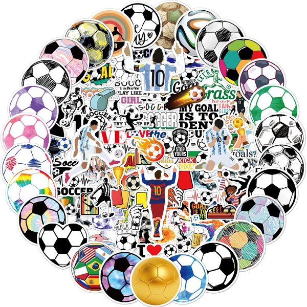 100 Pcs Soccer Stickers for Kids and Adults, Vinyl Waterproof Stickers for Water Bottle Luggage Scrapbook Laptop Stickers, Soccer Party Favors, Soccer Gifts