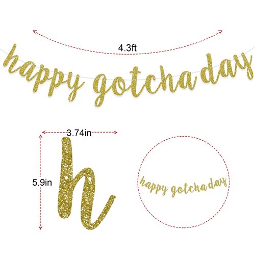 Happy Gotcha Day Banner, Pet Adoption Party Decorations Supplies, Dog Cat Gotcha Party Bunting Garland, Pre-assembled (Gold Glitter)