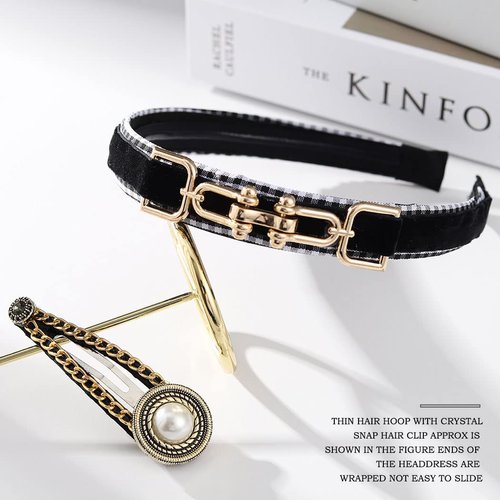 Sinalty Black Thin Headbands Fashion Hairbands with Pearl Hair Clips Link Chain Handmade Head Band for Women (Trendy)