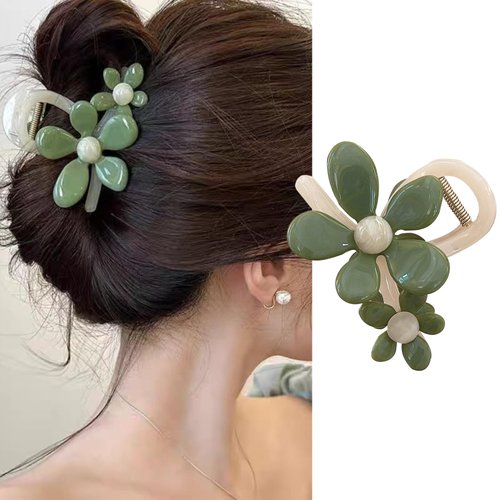 Flower Hair Claw Clips Floral Hair Accessories Hairbands Exquisite Medium Hair Barrette Ornaments (Green)