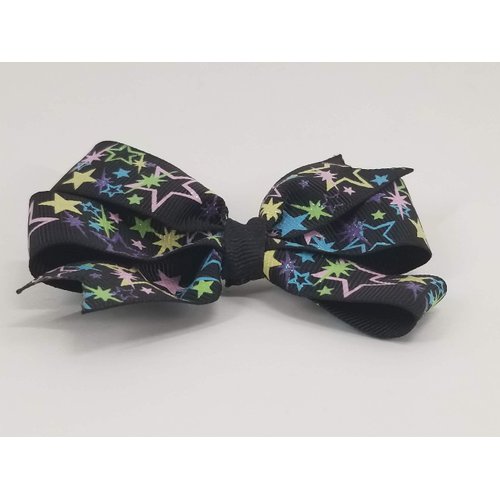 Pastel Glitter Stars on Black Hair Bow