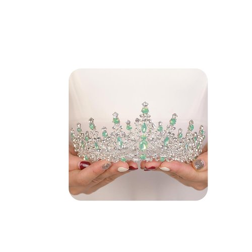 JWICOS Baroque Tiara and Crown for Women Vintage Wedding Headband Tiara Hair Accessories for Bride Birthday Prom Party (Green Silver)