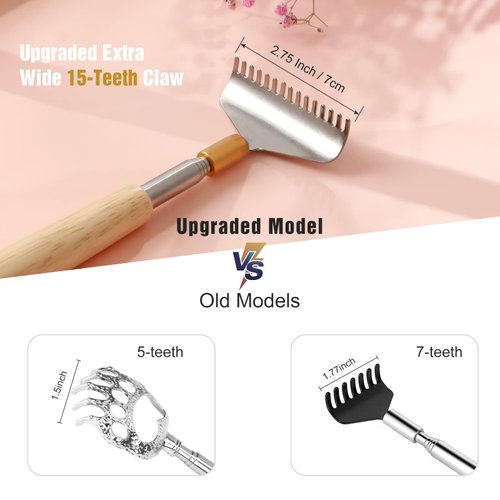 Aznrszy Oversize Back Scratcher Extendable, Back Scratcher for Men Women with Wooden Handle Steel Massage Roller Wider Claw, Sturdy Manual Back Scratcher Massager Extend Up to 62CM