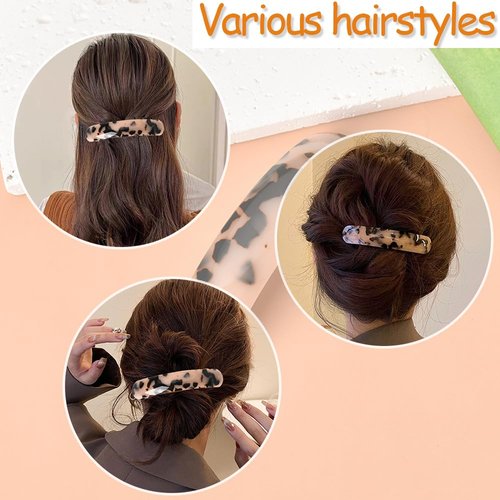 French Hair Barrettes Clip for Women Thick Thin Hair Ponytail Holder Vintage Tortoise Leopard Print Hair Clips Barrette for Hair Pin Curved Resin Barrette Hair Styling Clips for Long Hair