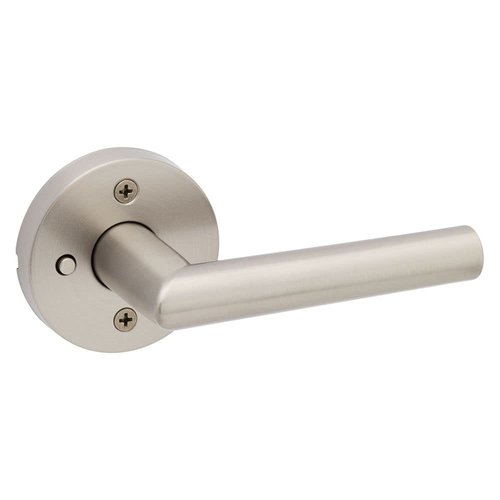 Kwikset Milan Interior Privacy Door Handle with Lock, Door Lever For Bathroom and Bedroom, Satin Nickel Reversible Keyless Push Button Lock Door Lever