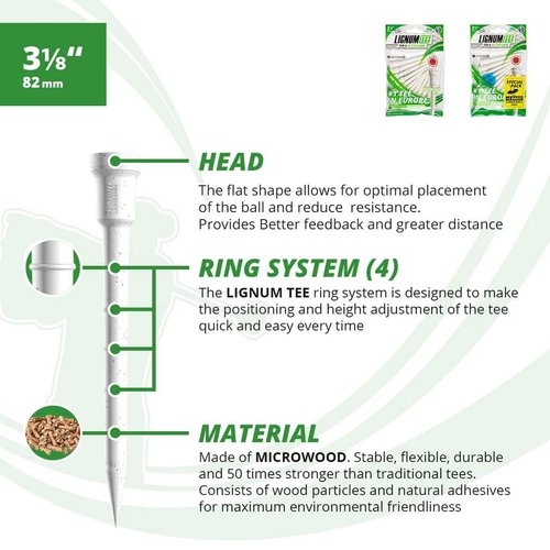 LIGNUM 50x More Durable Microwood Golf Tees 3 1/8 Inch - 82mm / Adjustable Golf Tee/Innovative Wood Fibre and Natural Adhesives/Golf Tee, Golf Tees 3 1/8, Tees Golf, Golf Ball Tees / 12 Pieces