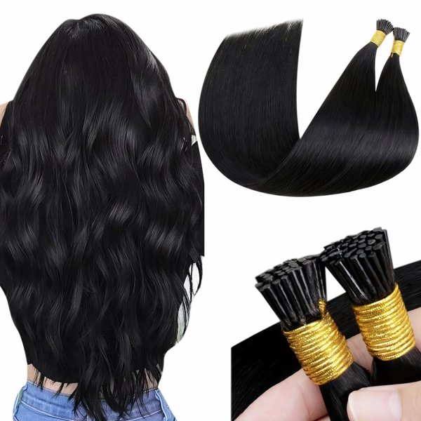 LaaVoo I Tip Hair Extensions Human Hair Black Itip Human Hair Extensions Jet Black I Tips Hair Extensions Real Human Hair for Black Women Stick Tip Straight 24" 50g/50s