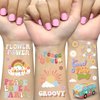 Ovasorve Groovy 70s Temporary Tattoos, 40 Giltter Styles Retro Hippie Party Decorations Flower Power Good Vibes Cute Tattoos Birthday Party Supplies,Two Groovy Party Favors